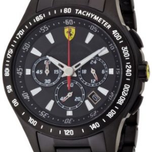 Ferrari-830046-Reloj-analgico-de-cuarzo-para-hombre-correa-de-acero-inoxidable-chapado-color-negro-cronmetro-0