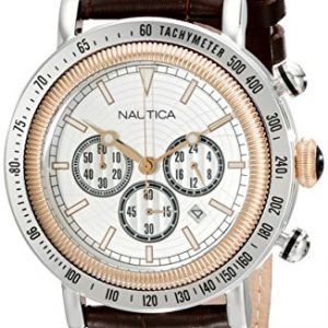 Nautica-Caballero-N15006G-Leather-Quartz-Reloj-with-Silver-Dial-0