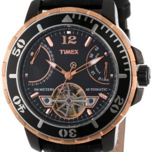 Timex-Hombre-t2-m9316-K-SL-Series-Rose-Gold-Tone-Reloj-Automtico-Acero-inoxidable-y-piel-color-negro-0